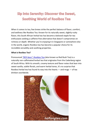 Organic Rooibos Tea in Singapore – Naturally Caffeine-Free & Full of Flavor