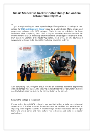 Smart Student's Checklist, Vital Things to Confirm Before Pursuing BCA