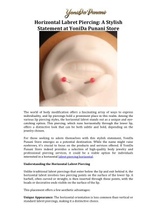 Horizontal Labret Piercing A Stylish Statement at YoniDa Punani Store