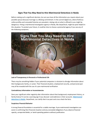 Signs That You May Need to Hire Matrimonial Detectives in Noida
