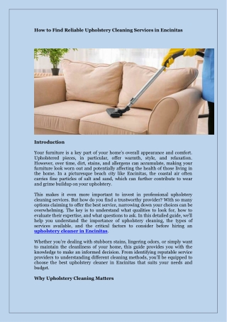 How to Find Reliable Upholstery Cleaning Services in Encinitas