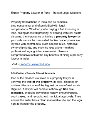 Expert Property Lawyer in Pune - Trusted Legal Solutions
