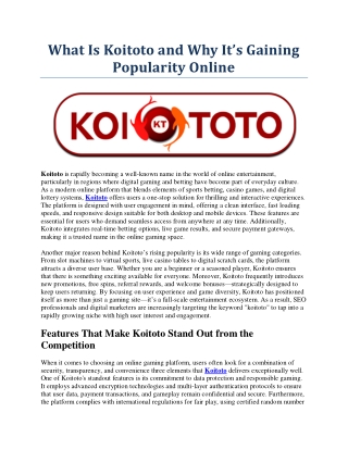 What Is Koitoto and Why It