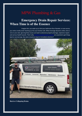 Emergency Drain Repair Services When Time is of the Essence