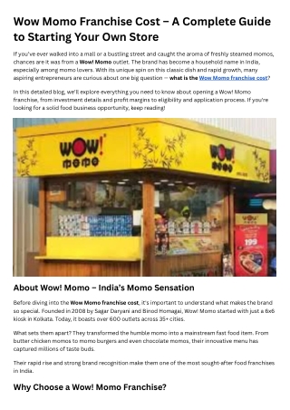 Wow Momo Franchise Cost