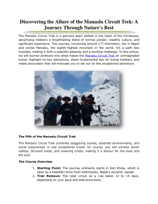 Discovering the Allure of the Manaslu Circuit Trek: A Journey Through Nature's B