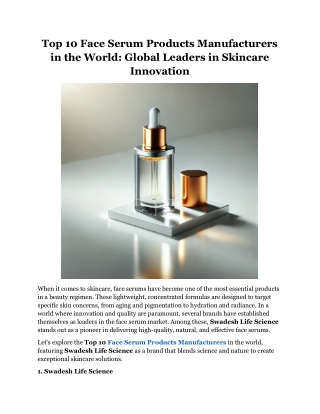 Top 10 Face Serum Products Manufacturers in the World Global Leaders in Skincare Innovation