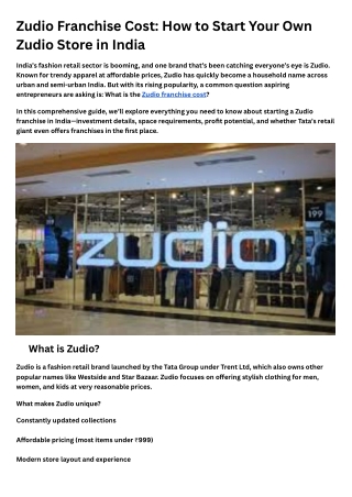 Zudio Franchise Cost