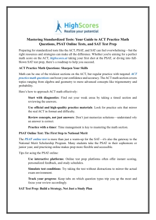 Sat Test Prep | Highscores.ai