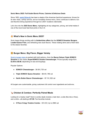 sonic menu 2025 full guide tsonio prices calories