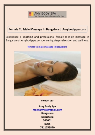 Female To Male Massage In Bangalore Amybodyspa.com