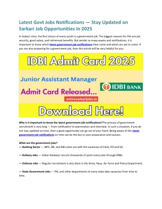 Latest Govt Jobs Notifications Stay Updated on Sarkari Job Opportunities in 2025