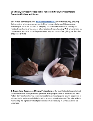 BBS Notary Services Provides Mobile Nationwide Notary Services that are Convenient Reliable and Secure