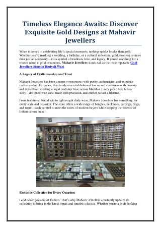 Shop Elegant Designs at Gold Jewellery Store in Borivali West – Mahavir Jeweller