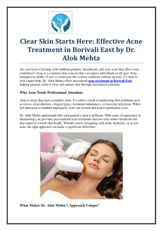 Dr. Alok Mehta – Your Go-To for Acne Treatment in Borivali East