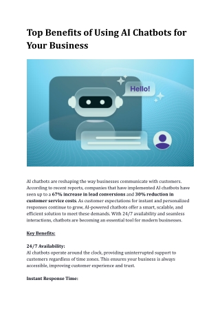 Top Benefits of Using AI Chatbots for Your Business