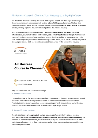 air hostess course in chennai your gateway