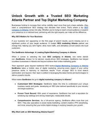 Unlock Growth with a Trusted SEO Marketing Atlanta Partner and Top Digital Marketing Company