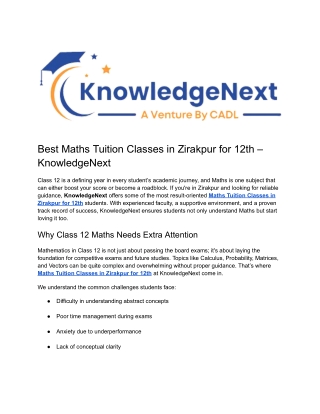 Best Maths Tuition Classes in Zirakpur for 12th – KnowledgeNext