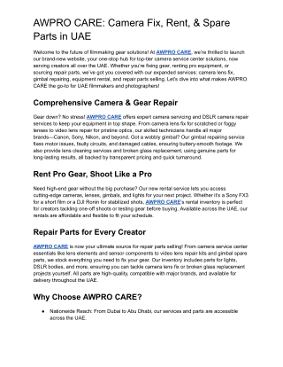 AWPRO CARE_ Camera Fix, Rent, & Spare Parts in UAE