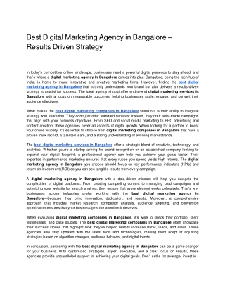 Best Digital Marketing Agency in Bangalore – Results Driven Strategy