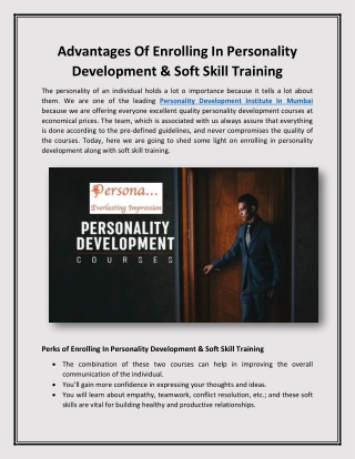 advantages of enrolling in personality
