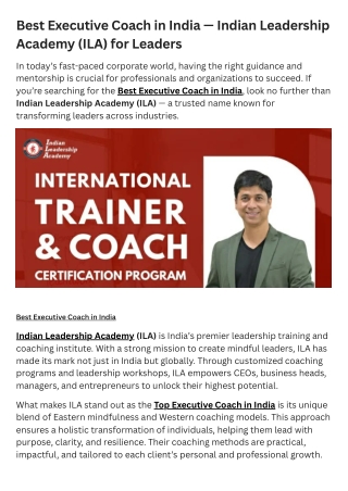 Best Executive Coach in India — Indian Leadership Academy (ILA) for Leaders