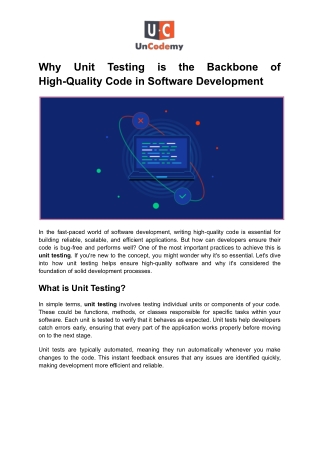 Why Unit Testing is the Backbone of High-Quality Code in Software Development