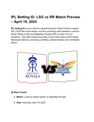 IPL Betting ID_ LSG vs RR Match Preview – April 19, 2025
