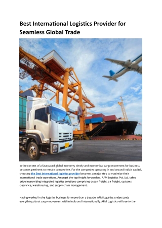 Best International Logistics Provider for Seamless Global Trade