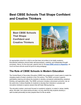 Best CBSE Schools That Shape Confident and Creative Thinkers