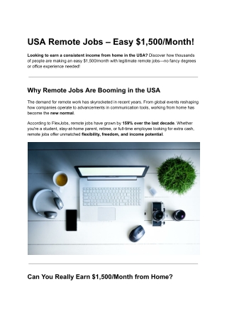 USA Remote Jobs – Easy $1,500/Month!