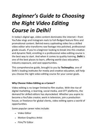 Beginner’s Guide to Choosing the Right Video Editing Course in Delhi!