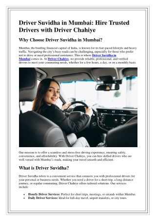 Driver Suvidha in Mumbai