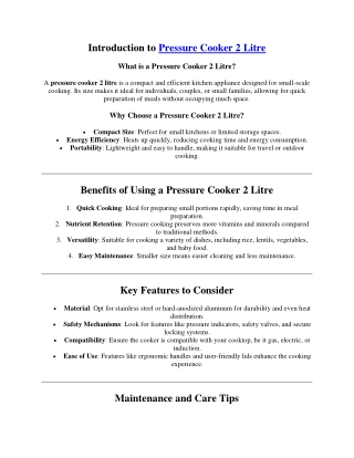 Essential Guide to Choosing the Right Pressure Cooker 2 Litre for Your Kitchen