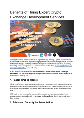 Benefits of Hiring Expert Crypto Exchange Development Services