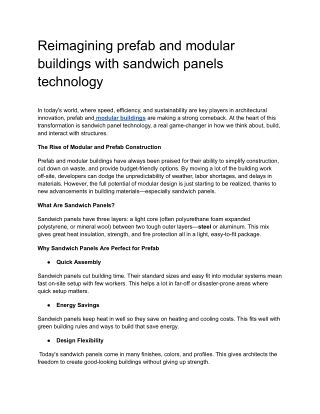 Reimagining prefab and modular buildings with sandwich panels technology