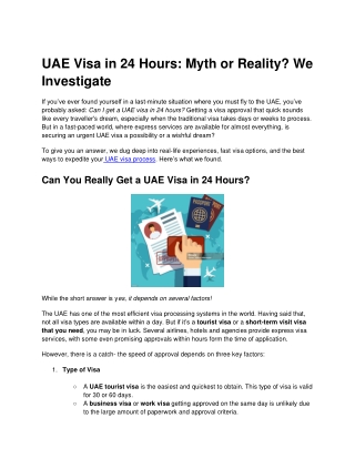 UAE Visa in 24 Hours: Myth or Reality? We Investigate