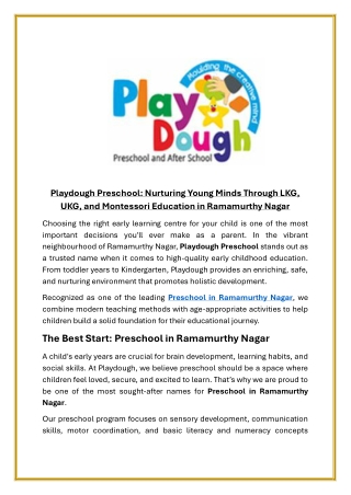 Playdough Preschool Nurturing Young Minds Through LKG, UKG, and Montessori Education in Ramamurthy Nagar