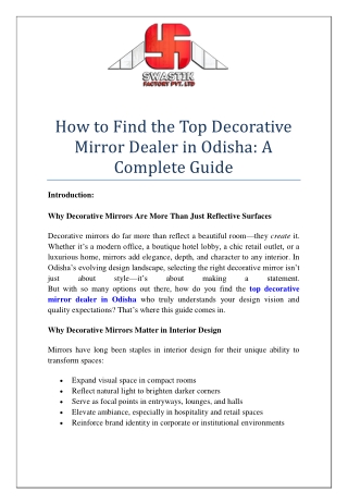 Top Decorative Mirror Dealer in Odisha