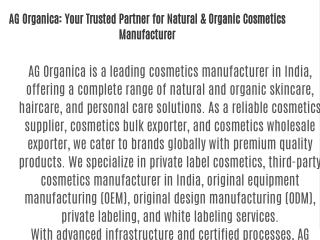AG Organica: Your Trusted Partner for Natural & Organic Cosmetics Manufacturer