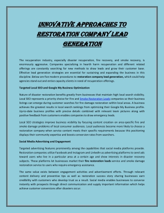 Innovative Approaches to Restoration Company Lead Generation