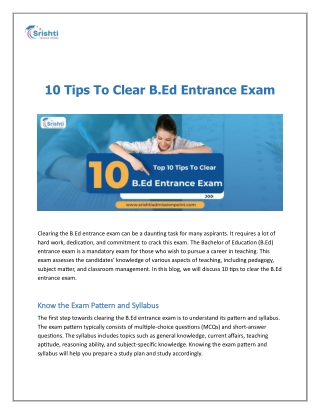 10 Tips To Clear B.Ed Entrance Exam