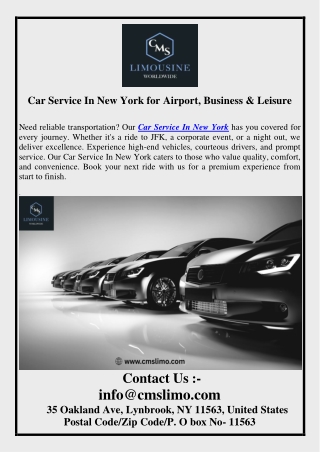 Car Service In New York for Airport, Business & Leisure