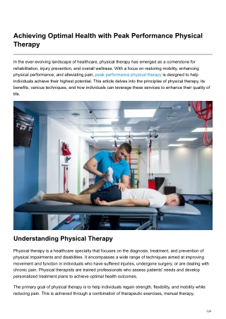 achieving optimal health with peak performance