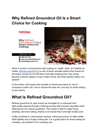 Why Refined Groundnut Oil Is a Smart Choice for Cooking
