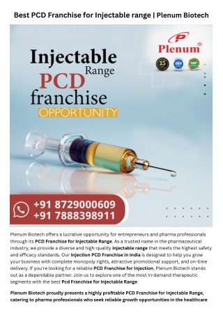 best pcd franchise for injectable range plenum