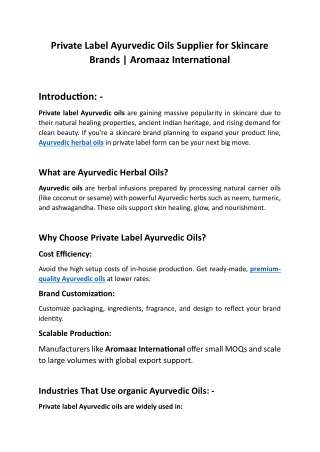 Private Label Ayurvedic Oils Supplier for Skincare Brands