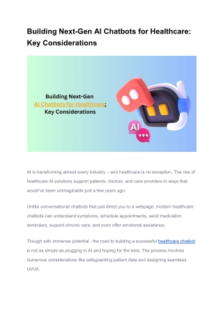 Building Next-Gen AI Chatbots for Healthcare Key Considerations