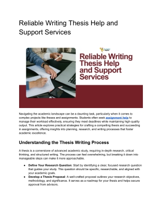 Reliable Writing Thesis Help and Support Services